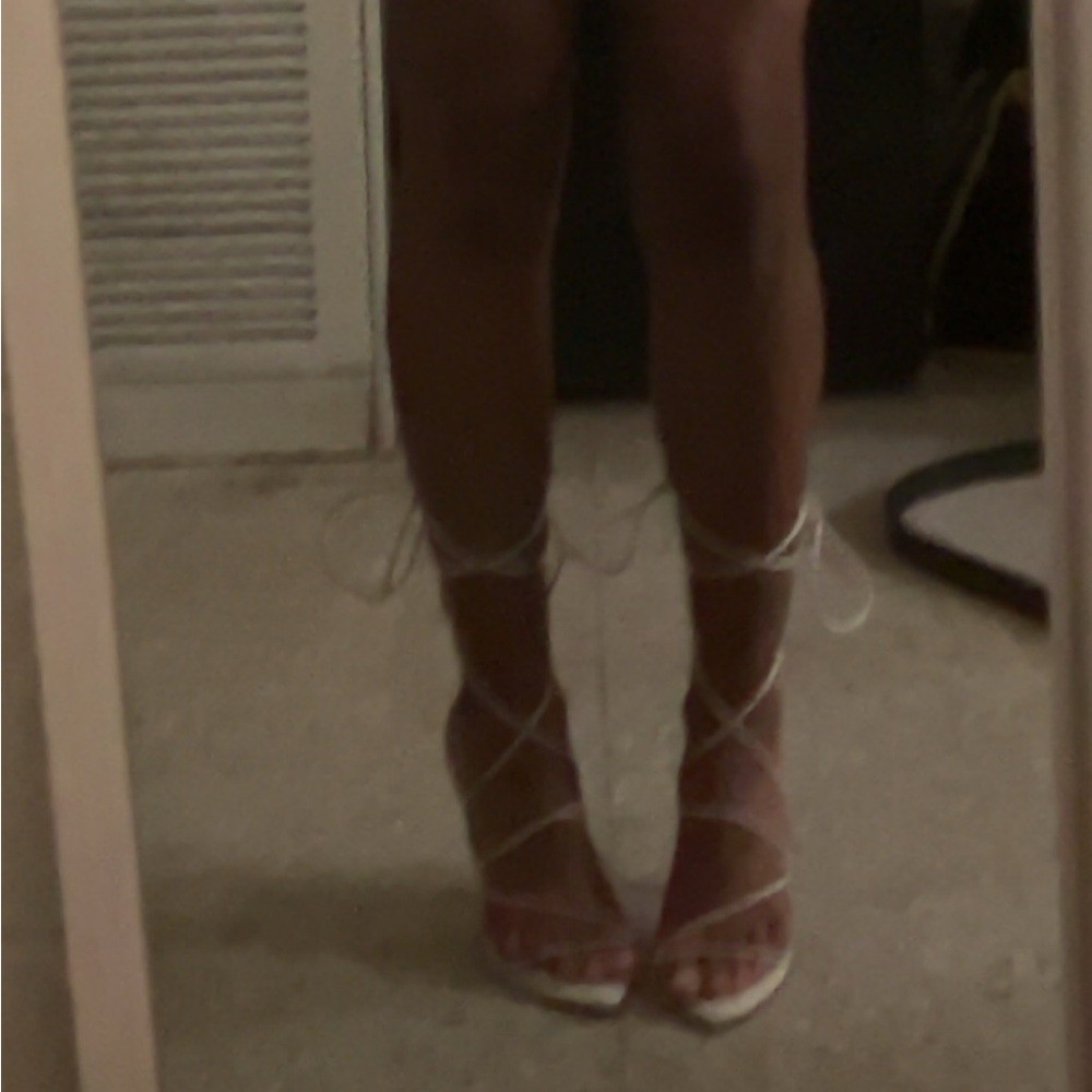 White Aldo Lace Up Heels